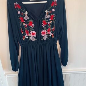 Floral Embroidered Long Sleeve Dress